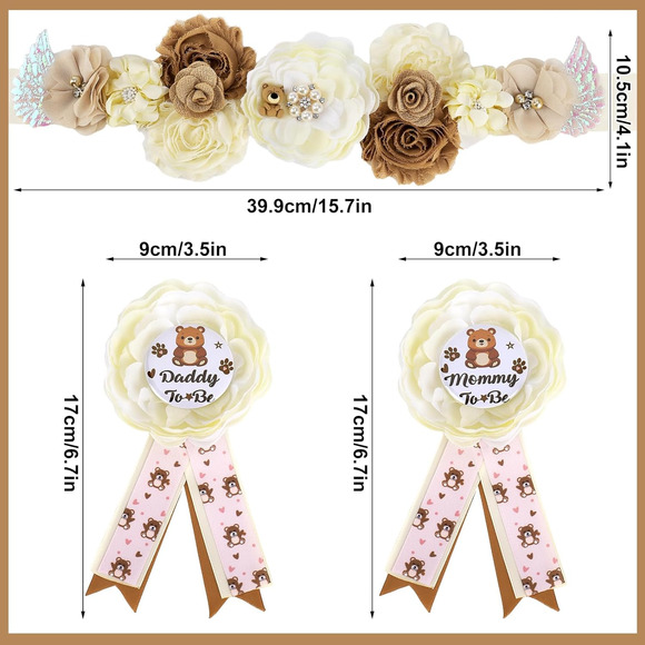 Baby Shower Maternity Sash corsage Set Mommy Daddy To be Flower Decorations - Picture 3 of 3